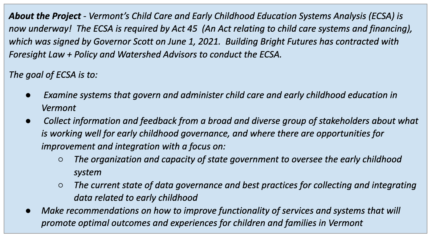 Vermont Child Care And Early Childhood Education Systems Analysis: What ...