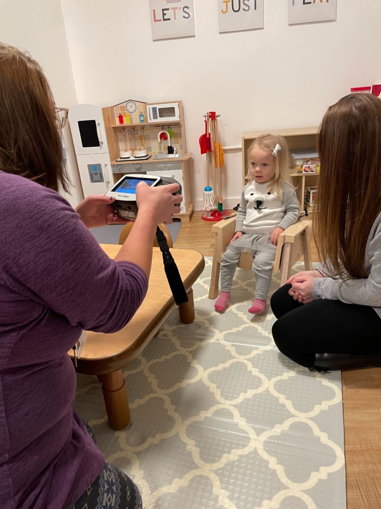 A two-year-old attending a hearing/vision screening with CIS/Early Intervention in Bennington, Vermont