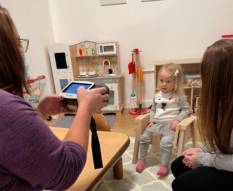 A two-year-old attending a hearing/vision screening with CIS/Early Intervention in Bennington, Vermont