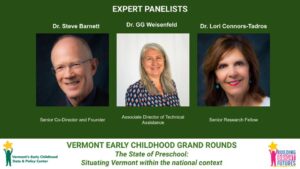 Headshots of expert panelists Dr. Steve Barnett, Dr. GG Weisenfeld, Dr. Lori Connors-Tadros,