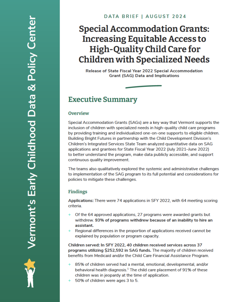 Cover of Data Brief: Special Accommodations Grants