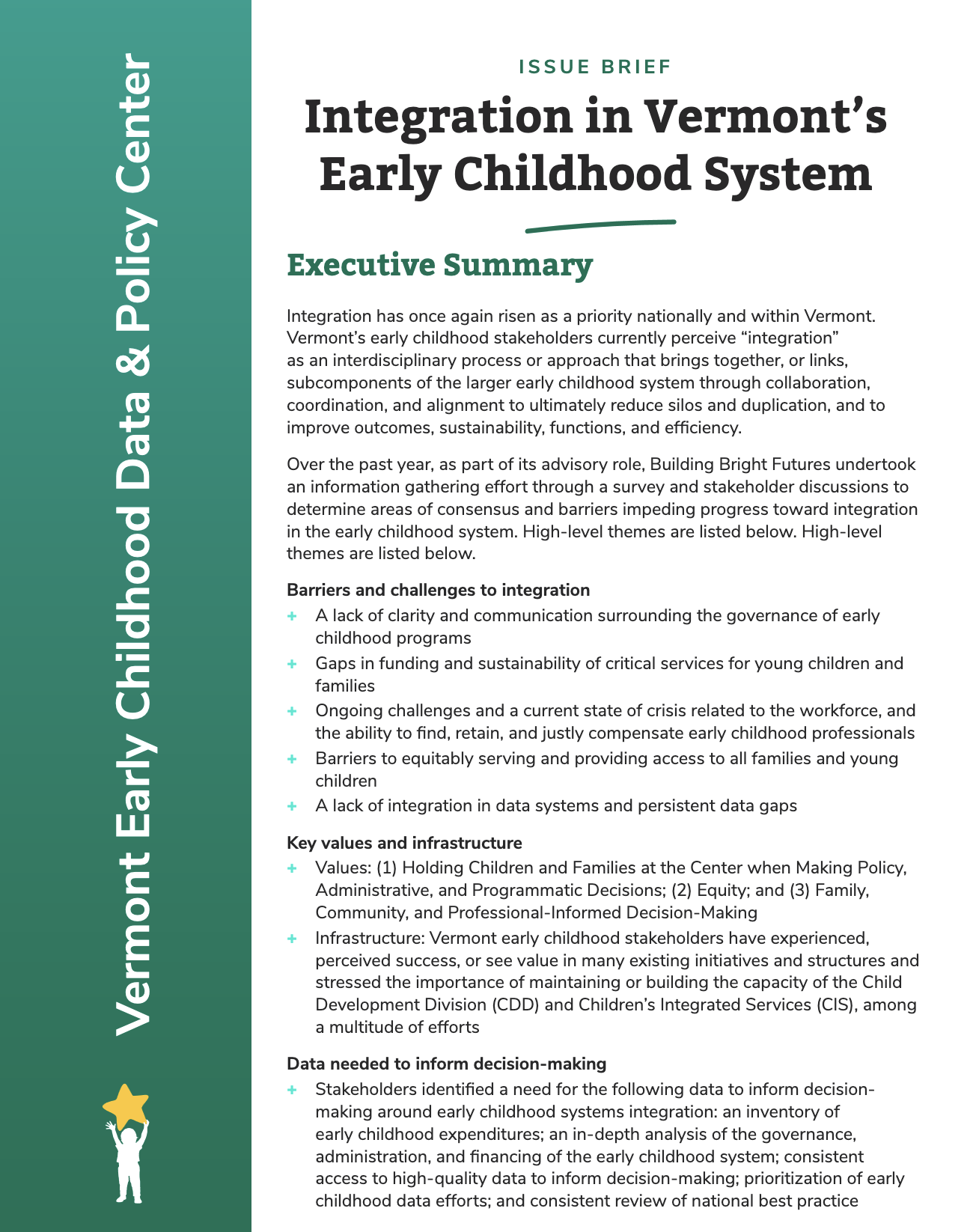 Cover of Issue Brief: Integration in Vermont's Early Childhood System