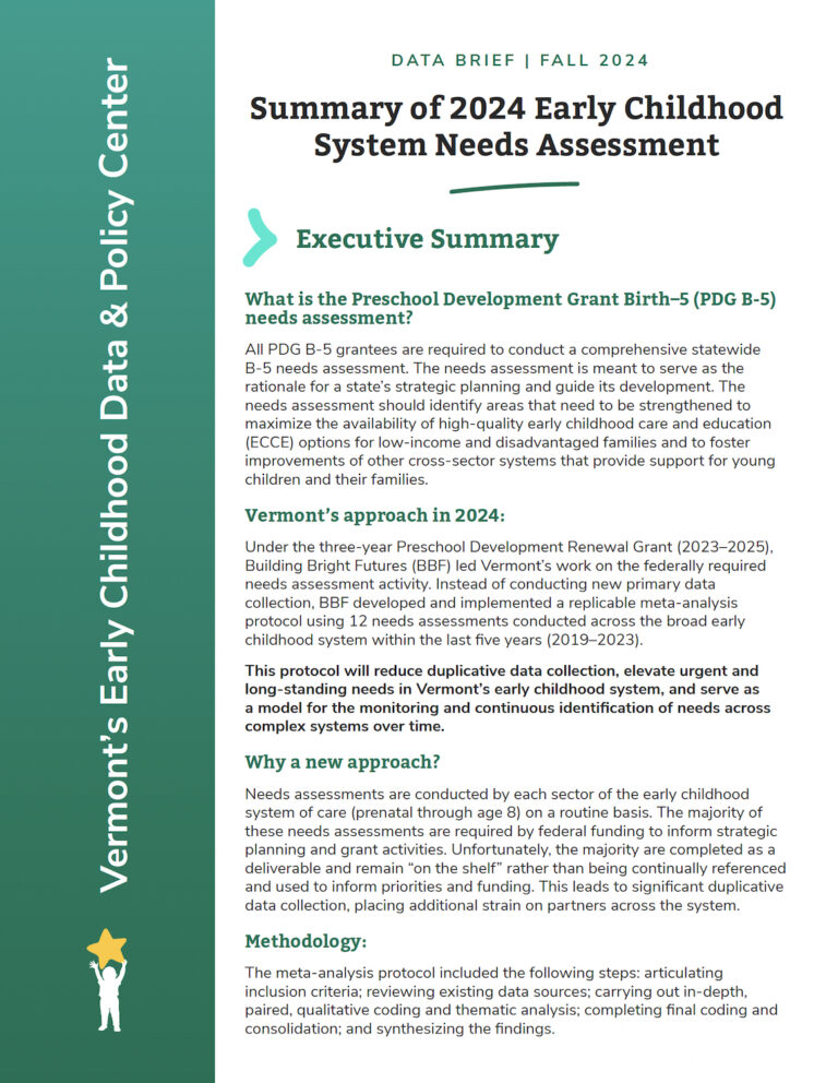 Cover of Summary of 2024 Early Childhood Systems Needs Assessment