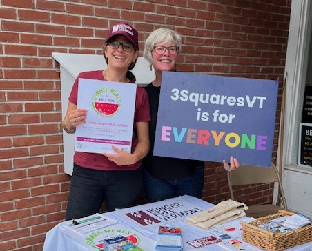 Mariana Sears from Hunger Free Vermont at the Orleans meals site with volunteer Joanna Burgess