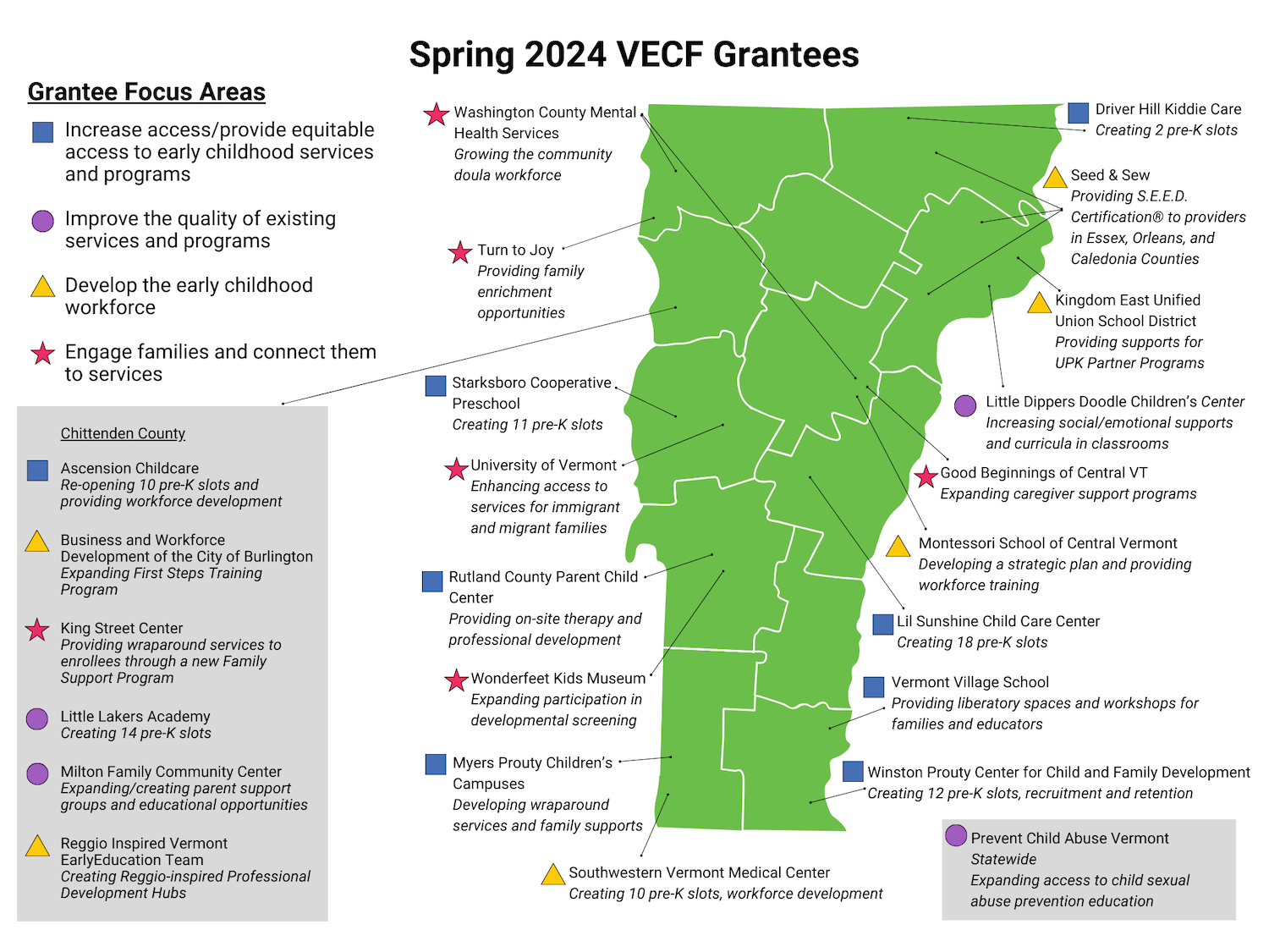 Map of spring 2024 VECF grantees